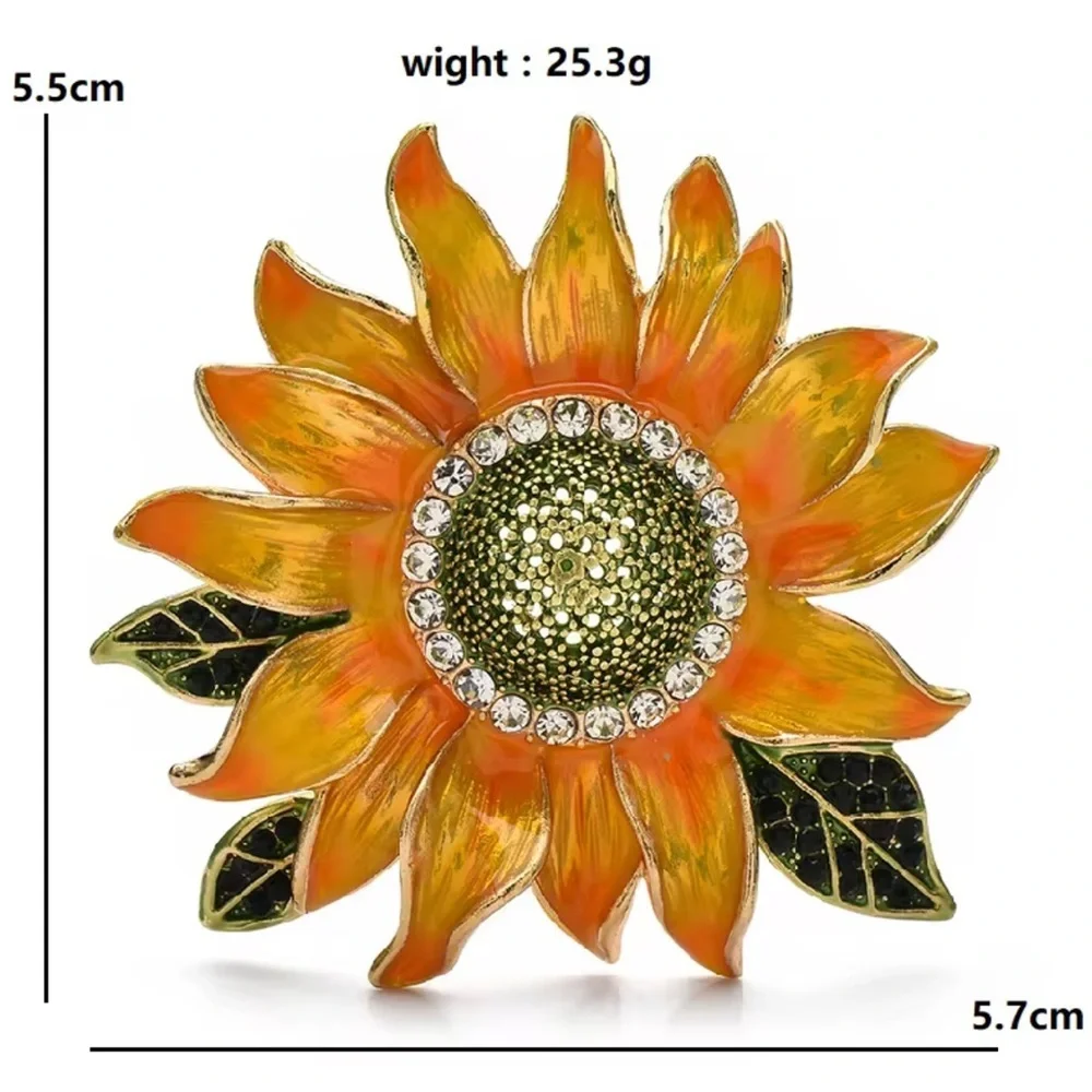 Floral Sunflower Brooch Pin – Crystal Rhinestone Flower Jewelry